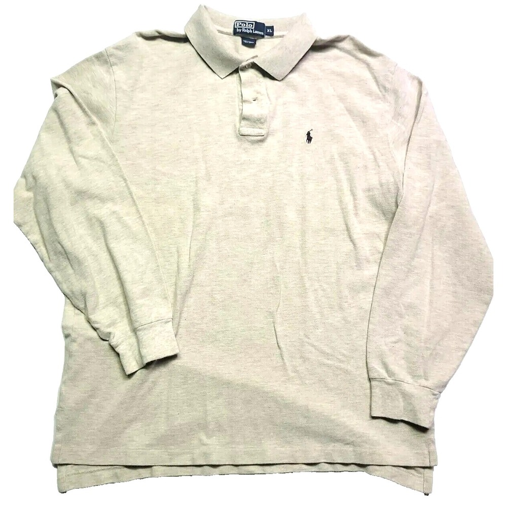 Polo Ralph Lauren Beige Long-Sleeve Pony Logo Polo Shirt Men's XL